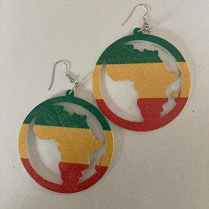 Large Ethnic Green, Yellow, Red Africa Wood Earrings